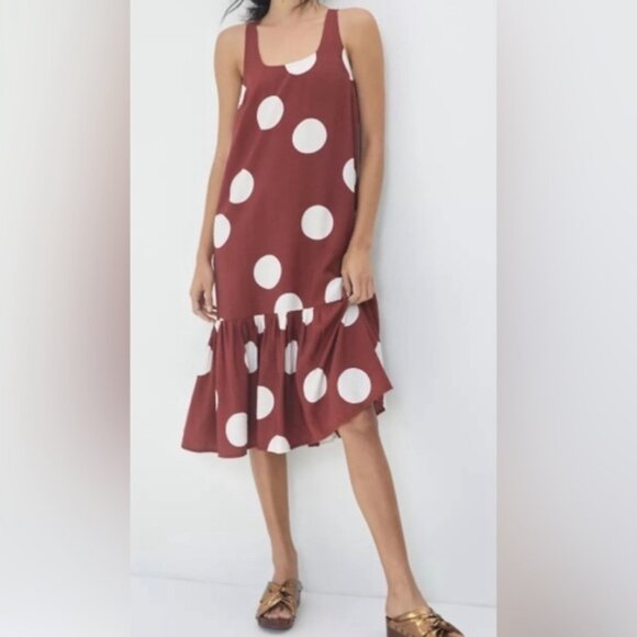 Anthropologie Dresses & Skirts - Anthropologie burgundy with white polka dot midi dress